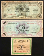 1000 + 100 + 5 AM LIRE SERIE BILINGUE 1943 LOTTO 1856 - Occupation Alliés Seconde Guerre Mondiale