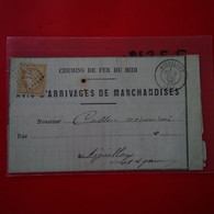 LETTRE CHEMINS DE FER DU MIDI AVIS D ARRIVAGES DE MARCHANDISES POUR AIGUILLON 1872 - 1871-1875 Cérès