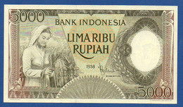 INDONESIA - P. 63 – 5000 Rupiah 1958 AUNC, Serie UDJ05529 - Indonésie