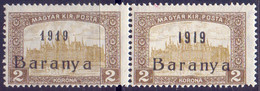 CROATIA - BARANJA - 2 Kr  I + II Typ  Ovpt -**MNH - 1919 - Baranya