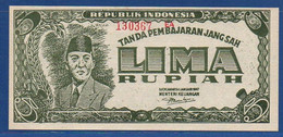 INDONESIA - P. 21 – 5 Rupiah 1947 UNC,  S/n 130367 EA - Indonésie