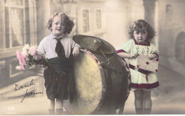 Musique - Deux Petits Joueurs De Grosse Caisse Et Cymbales  - Carte Postale Ancienne - Música Y Músicos