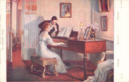 Musique - Illustration Non Signée - Prélude - Femme Rousse Pianiste - Carte Postale Ancienne - Musique Et Musiciens