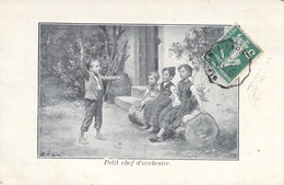 Musique - Petit Chef D'Orchestre - Trois Enfants Jouent Dans La Cour - Chicorée Ratte Clara - Carte Postale Ancienne - Muziek En Musicus