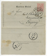 Austria 1898 5kr Franz Josef Lettercard / Kartenbrief; Wien To Leipzig, Germany - Cartes-lettres