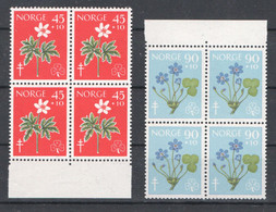 Norvège N° 396 à 397 Neufs ** (MNH) - Blocs De 4 - Fleurs - Croix De Lorraine - Neufs