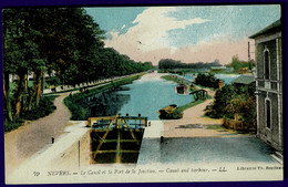 Ref 1597 -  1928 L.L. Postcard - Le Canal Et Le Port & Canal Lock - Nevers Nièvre France - Franche-Comté