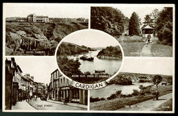 Ref 1599 - Multiview Postcard - Cardigan High Street - Victoria Gardens Cliff Hotel  Net Pool -Wales - Cardiganshire