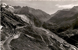 Grimsel- Und Furkastrasse, Gletsch, Rhonegletscher Und Galenstock (6406) * 16. 8. 1953 - Postautobus Mit Anhänger - Lens