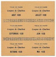 FRANCE - Petit Feuillet : Ville De Paris - Coupon De Charbon - Mai / Aout 1920 + Coupons Novembre 1920 à Avril 1921 - Documents Historiques