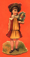 CHROMO DECOUPI Gaufré " Petite Fille Avec Un Bouquet De Fleurs " - Children