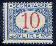 1890-94 SEGNATASSE 10 LIRE N.28 NUOVO* LEGGERISSIMA TRACCIA DI LINGUELLA - MVLH EXTRA FINE - Postage Due