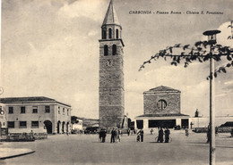 CARBONIA - PIAZZA ROMA - CHIESA S. PONZIANO - ANIMATA - LA MESSA E' FINITA - CARTOLINA FG SPEDITA ANNI 30/40 - Carbonia