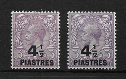 BRITISH LEVANT 1921 4½pi On 3d VIOLET AND 4½pi On 3d BLUISH VIOLET SG 44,44a MOUNTED MINT Cat £10.50 - British Levant