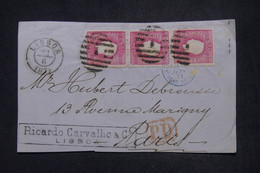 PORTUGAL - Devant De Lettre De Lisbonne Pour Paris En 1871, Affranchissement En Bande De 3 -  L 141750 - Cartas & Documentos