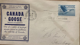CANADA-1952, USED TO INDIA, PRIVATE PRINTED BY EMANUEL MAHN, JCR PRODUCE, CANADA GOOSE, BIRD, OTTAWA CITY, WAVY CANCEL, - Lettres & Documents