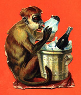 CHROMO DECOUPI Gaufré " Petit Singe Gourmand " - Animali