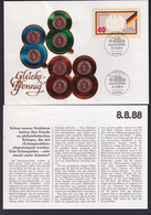Numisbriefe Mit Mi.Nr. 807 Gestempelt Blindheim 8.8.88 Und 8x 1 Pfennig 1987  - Autres & Non Classés