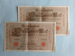 2 Reichsbanknotes 1000 Mark Sceau Rouge 1910 (nr 8230027M-8230028M) - 1000 Mark