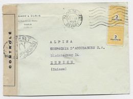 FRANCE ARC TRIOMPHE 2FRX2 LETTRE MEC PARIS TRI 17.III.1945 POUR SUISSE CENSURE OUVERT LYY AU TARIF - 1944-45 Arc De Triomphe