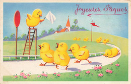 Joyeuses Pâques * Cpa Illustrateur * Poussins Humanisés Course D'athlétisme * Easter - Pâques