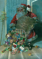 Fantaisie Vœux Fête Noël Père Noël Santa Claus St Nicolas Hôte  Cadeau Sapin Tambour Superbe Carte Irisée - Santa Claus