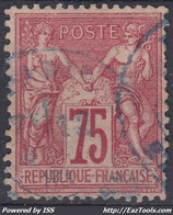 FRANCE : SAGE 75c ROSE N/B N° 71 RARE OBLITERATION PAR CACHET A DATE BLEU - 1876-1878 Sage (Type I)