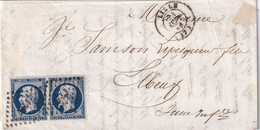France N°14Ab - Bleu-noir - Paire Sur Lettre - TB - 1853-1860 Napoléon III