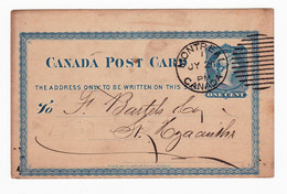 Canada Post Card 1882 Montreal One Cent Queen Victoria La Banque Jacques Cartier Québéc De Martigny Bank - 1860-1899 Règne De Victoria