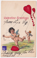Valentine Greetings 1909 Jolie CPA Gaufrée USA Cupidon Ange Amour Cerf-volant Kite Love Cherub Angel Postcard A88-74 - Valentine's Day