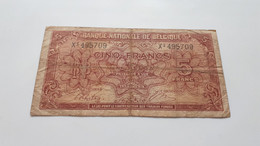 BELGIQUE BELGIE BANQUE NATIONALE 5 FRANCS 1 BELGA THEUNIS-SONTAG 01-02-1943 SERIE X1 LONDON P-121a - 5 Francs-1 Belga