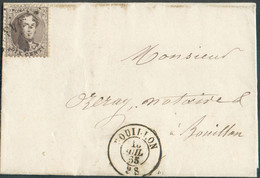 N°14 - Médaillon 10 Centimes Brun, Obl. LP.48 Sur Lettre Datée De ROCHEHAUT 14 Juillet 1865 + Càd De BOUILLON le 15 Juil - 1863-1864 Medaillen (13/16)