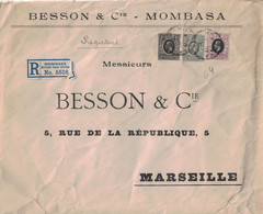 KENYA - MOMBASSA - BRITISH EAST AFRICA - LETTRE RECOMMANDEE - DU 6 JUIN 1915 - POUR MARSEILLE FRANCE - VERSO - Kenya, Ouganda & Tanganyika