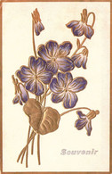 SOUVENIR - Fleurs Violettes Et Dorés - Carte Postale Ancienne - Andere & Zonder Classificatie