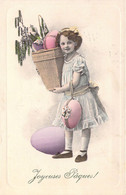 PAQUES - Fillette Avec Un Pot De Fleurs  - Oeufs De Paques - Joyeuses Pâques - Carte Postale Ancienne - Pasen