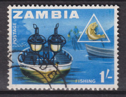 1964 Zambia / Sambia Mi:ZM 8°,Yt:ZM 11°, Fishing At Mpulungu / Angeln Bei Mpulungu - Zambia (1965-...)