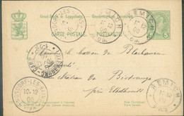E.P. Carte 5 Centimes Obl. Dc REMICH 10-12 1900 Vers Birtrange Via MONDORF-les-BAINS Et LUXEMBOURG-GARE  - 20837 - Entiers Postaux