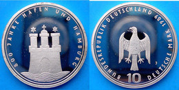 GERMANIA 10 M  1989 ARGENTO PROOF PORTO DI AMBURGO 800 ANNI PESO 15,5g TITOLO 0625 CONSERVAZIONE FONDO SPECCHIO - Commémoratives