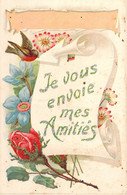 FANTAISIE - Illustration Non Signée - Rose Rouge - Fleurs Bleues - Oiseau - Je Vous Envoie ... - Carte Postale Ancienne - Blumen