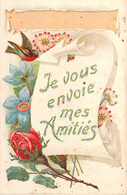 FANTAISIE - Illustration Non Signée - Rose Rouge - Fleurs Bleues - Oiseau - Je Vous Envoie ... - Carte Postale Ancienne - Flores