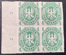 Preussen Mi 14a ** Postfrisch & * Tadelloser & Frischer 4er-Block 1861 4 Pf Grün  (Prussia  XF MNH+MH OG Bloc Of Four - Nuevos