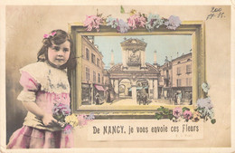 FANTAISIE - ENFANTS - De NANCY Je Vous Envoie Ces Fleurs - Fillette Robe Rose - Carte Postale Ancienne - Scene & Paesaggi