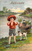 ENFANTS - Illustration Non Signée Enfant Et Son Chien Et Barque Remplie De Fleurs - Carte Postale Ancienne - Szenen & Landschaften