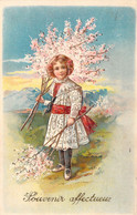 ENFANTS - Illustration Non Signée - Enfant Et Branches De Fleurs Roses - Paysage - Carte Postale Ancienne - Scene & Paesaggi