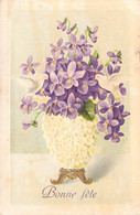 FLEURS - Illustration Non Signée - Fleurs Violettes Et Fleurs Blanches Dans Vase - Colombes - Carte Postale Ancienne - Flores