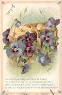 FLEURS - Illustration Non Signée - Pensées Violettes Dans Un Panier Renversé - Carte Postale Ancienne - Flowers