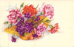 FLEURS - Chapeau Rempli De Fleurs  - Noeud - Carte Postale Ancienne - Autres & Non Classés