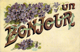 FLEURS - Illustration Non Signée - Fleurs Violettes Pour Un Bonjour - Carte Postale Ancienne - Fleurs