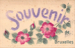 FLEURS - Illustration Non Signée - Fleurs Roses Pour Un Souvenir De Bruxelles - Carte Postale Ancienne - Blumen