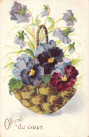 FLEURS - Illustration Non Signée - Panier De Fleurs Pour Une Offrande Du Coeur - Carte Postale Ancienne - Flowers